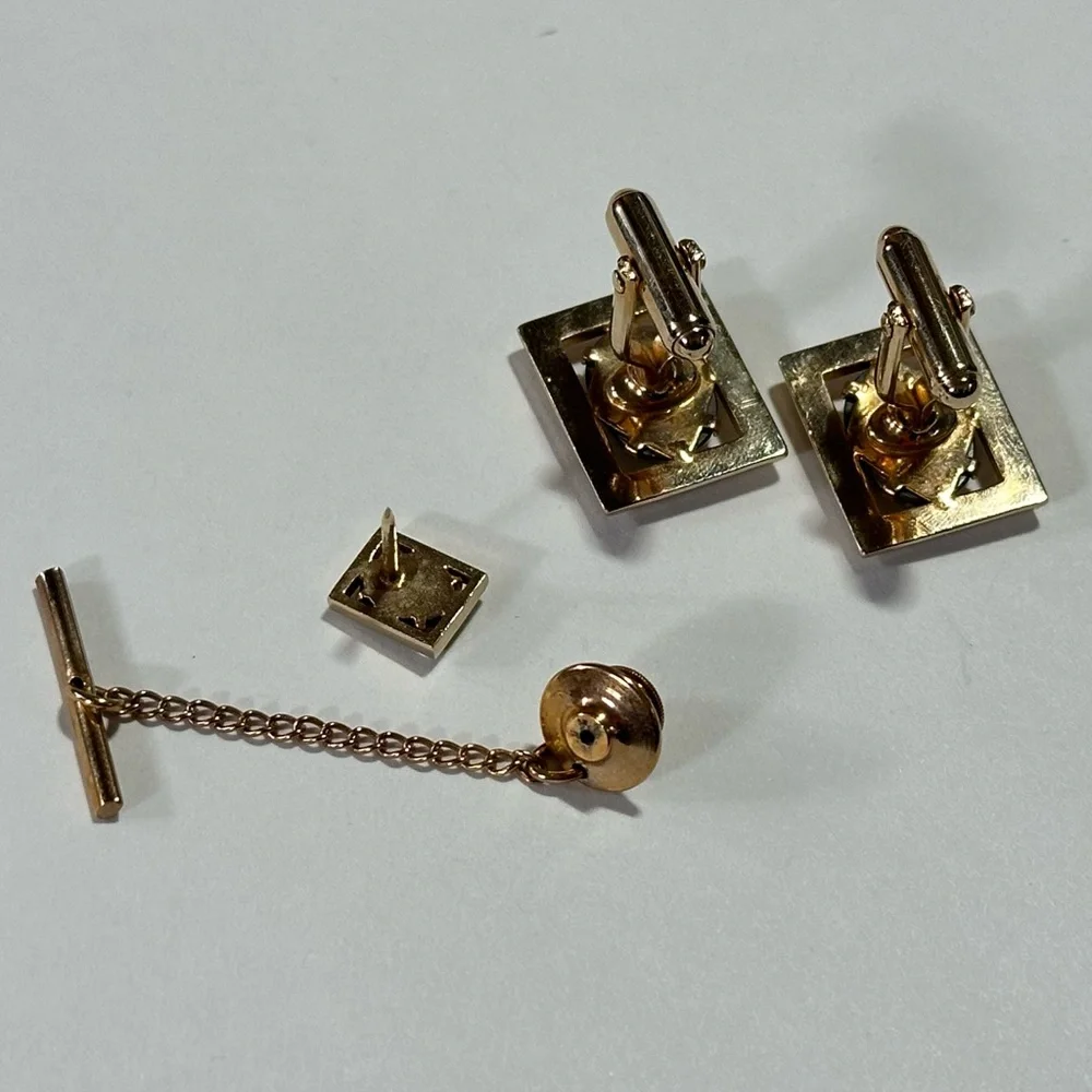 Vintage 1950s Anson Hematite Stone Cufflinks & Tie Tac Lapel Pin Accessory Lot